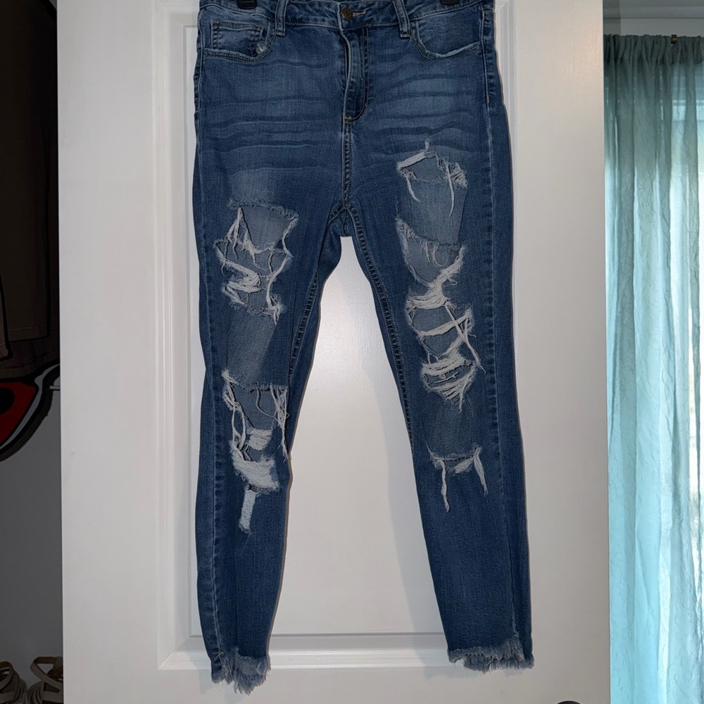 Cello Distressed Ankle Jeans in Blue